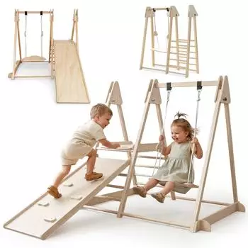 OEM Spielcenter Indoor 3-in-1 Holz mit Rutsche, Schaukel & Kletterwand (90448_AADKU05334_6_MANOES)