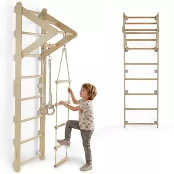 TecTake Sprossenwand Matterhorn 4in1 Holz, hellbraun, f&uuml;r Kinder (Matterhorn)