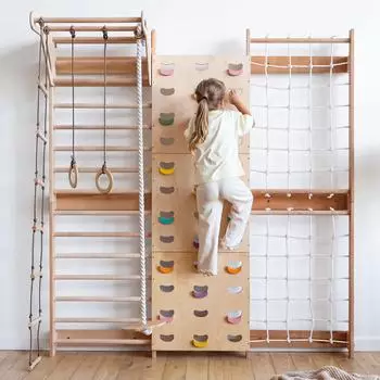 Goodevas Kletterger&uuml;st Wandmontage, Holz, Sprossenwand, Kletterwand & Monkeybars (p-108-7681)