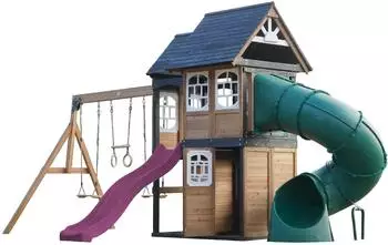 AXI Noud Spielturm Holz, lila, mit Schaukeln & R&ouml;hrenrutsche (A030.512.04)