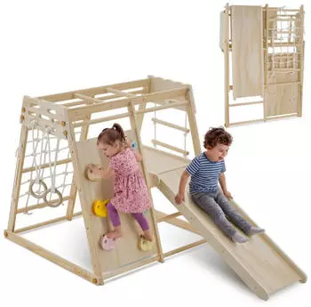 TecTake Kletterger&uuml;st Zugspitze 7-in-1 klappbar, Holz, hellbraun (406740)