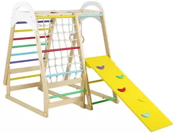 Costway Klettergerüst 6-in-1 mit Rutsche, Zelt & Kletternetz, Holz