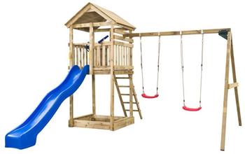 SwingKing Spielturm Daan inkl. Sandkasten, Doppelschaukel und Rutsche blau