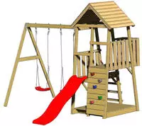 Wendi Toys - Holz Spielturm Salamander Inkl. Rutsche, Kletterwand Und 2 Schaukeln