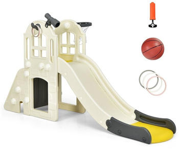 Costway Kletterrutsche mit Basketballkorb 189,5x83x98cm Gelb (10965743)