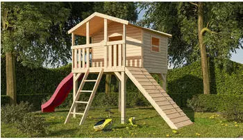 Akubi Stelzenhaus Benjamin naturbelassen mit Rutsche und Holzrampe (9096)