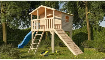 Akubi Stelzenhaus Benjamin naturbelassen mit Rutsche und Holzrampe (9095)