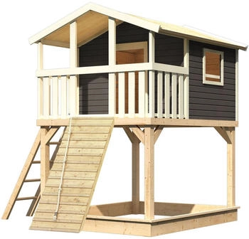 Karibu Stelzenhaus Benjamin mit Holzrampe terragrau (8858)
