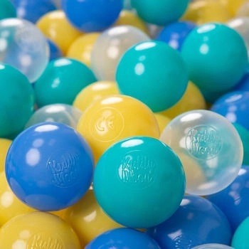 KiddyMoon 1200 Kinder Bälle für Bällebad ∅ 6cm türkis/blau/gelb/transparent