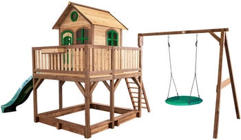 AXI Liam Spielhaus mit Summer Nestschaukel Braun - Grün und Grüner Rutsche