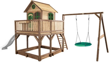 AXI Liam Spielhaus mit Summer Nestschaukel Braun - Grün und Weißer Rutsche