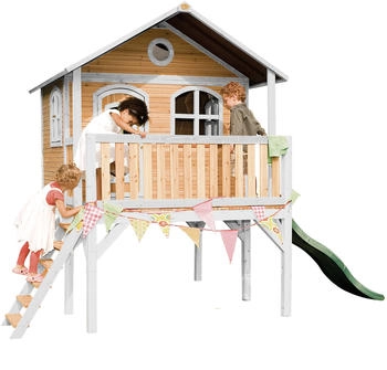 AXI Spielhaus Sophie Braun/Wei&szlig; mit Rutsche Gr&uuml;n 380 cm x 274 cm x 212 cm FSC&reg;