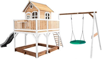 AXI Liam Spielhaus mit Summer Nestschaukel Braun - Weiß und Grauer Rutsche