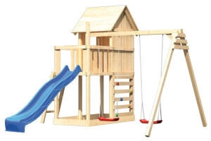 Karibu Stelzenhaus Frieda Doppelschaukel Kletterwand Rutsche Blau