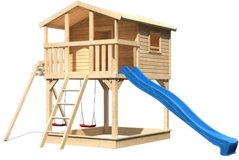 Karibu Stelzenhaus Benjamin Natur mit Doppelschaukel Rutsche Blau