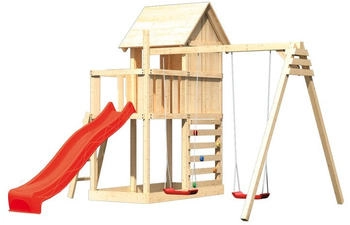 Karibu Stelzenhaus Frieda Doppelschaukel Kletterwand Rutsche Rot