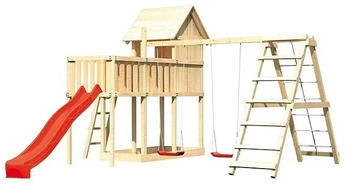 Karibu Stelzenhaus Frieda Doppelschaukel Kletterg. Plattform Rutsche Rot