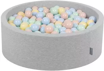 KiddyMoon Bällebad 90 x 30 cm Rund 300 Bälle Hellgrau: pastellfarben