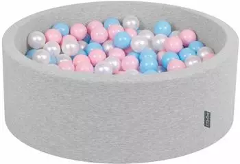 KiddyMoon B&auml;llebad 90 x 30 cm Rund 200 B&auml;lle Hellgrau: blau/rosa/transparent
