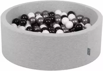 KiddyMoon Bällebad 90 x 30 cm Rund 200 Bälle Hellgrau: schwarz/grau/weiß