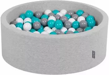 KiddyMoon Bällebad 90 x 30 cm Rund 200 Bälle Hellgrau: türkis/weiß/grau