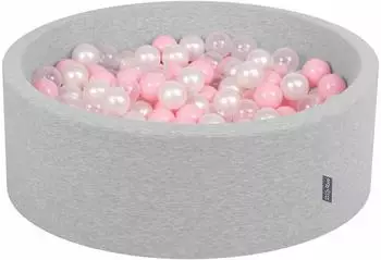 KiddyMoon B&auml;llebad 90 x 30 cm Rund 200 B&auml;lle Hellgrau: rosa/perle