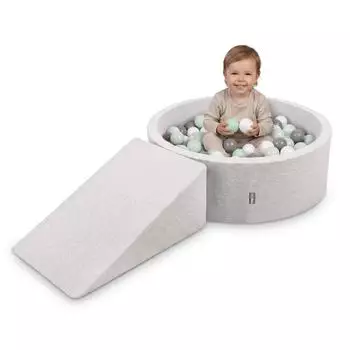 KiddyMoon Schaumstoff-Spielplatz mit rundem Bällebad & Rampe, 90x30cm, 200 Bälle (PPZP-OK30D-112)