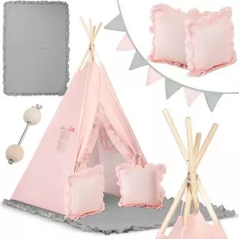 Nukido Teepee Kinderzelt mit Kissen, Spielmatte und Girlande, hellrosa (740602)