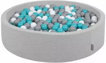 KiddyMoon Bällebad rund 120x30cm, 600 Bälle ∅7cm, hellgrau/grau/weiß/türkis (120-OK30D-424)