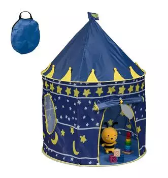 Relaxdays Spielzelt Mond & Sterne, Kinder, blau/gelb/wei&szlig;, 135x100cm