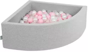 KiddyMoon Vierteleck-Bällebad 90x30cm mit 200 Bällen ∅7cm, hellgrau/rosa/perle/transparent (TR30D-015)
