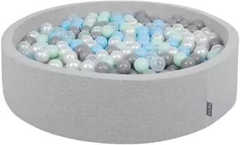 KiddyMoon Bällebad rund 120x30cm, 300 Bälle ∅7cm, hellgrau (120-OK30D-026)