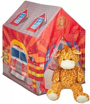 Relaxdays Feuerwehr-Spielzelt f&uuml;r Kinder, rot, Polyester