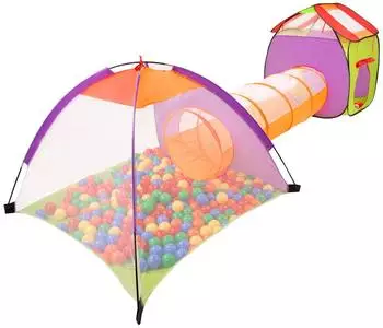 Selonis 3-in-1 Spielzelt mit Tunnel und Bällebad, 200 Bälle, mehrfarbig