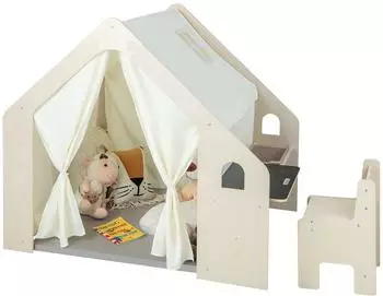 Costway Kinderspielhaus 6-in-1 aus Holz mit Tafel, Schreibtisch & Stuhl (FB32399NQDE)