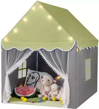 Costway Kinderspielzelt mit Sternenlichter, Fenster & Matte, grün (TP10005GN)