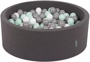 KiddyMoon OK30D B&auml;llebad rund 90x30cm, 200 B&auml;lle &empty;7cm, dunkelgrau/wei&szlig;/grau/mint (OK30D-119)