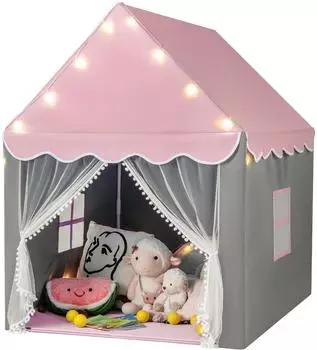 Costway Kinderspielzelt mit Fenster, Matte & LED-Sternenlichter, rosa (TP10005PI)