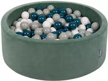 KiddyMoon Bällebad rund, Samt, 90x30cm, 300 Bälle, waldgrün (OK30V-1080)