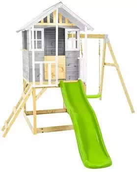 Tchibo Valli 2 Kinder-Stelzenhaus mit Rutsche und Schaukel, Holz, grau/wei&szlig;