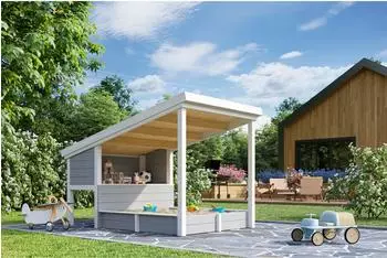 Lasita Pippi 1 Kinderspielhaus mit Sandkasten, Holz, lichtgrau, 19mm