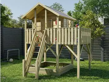 Prestige-Garden Stelzenhaus Big House XL KDI, Sandkasten, Veranda & Balkon, 288,5x292,7x322,7cm