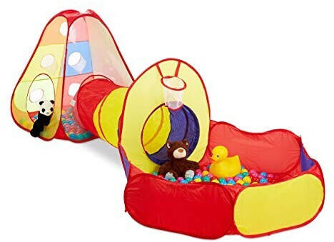 Relaxdays Pop-Up-Kinderspielzelt mit Spieltunnel und Bällebad