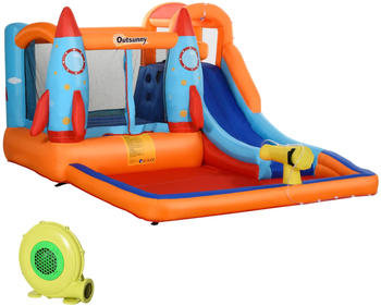 Outsunny Aufblasbare Hüpfburg mit Rutsche und Pool