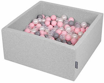 KiddyMoon Bällebad 90 x 40 cm Quadrat Hellgrau 200 Bälle perle/grau/transparent/rosa