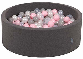 KiddyMoon Bällebad 90 x 30 cm Rund Dunkelgrau 300 Bälle perle/grau/transparent/rosa