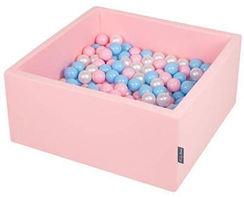 KiddyMoon Bällebad 90 x 40 cm Quadrat Rosa 300 Bälle baby blau/rosa/perle/transparent