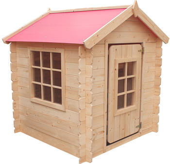 Timbela Kinderspielhaus aus Holz 111x113x121cm natur/rot (M570R)