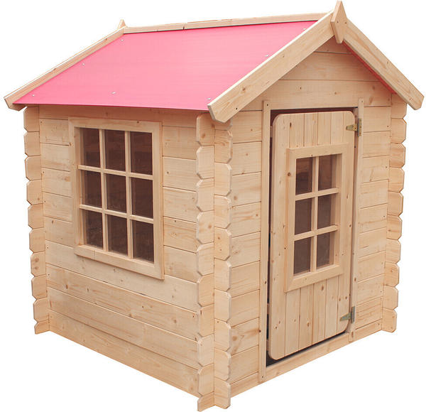 Timbela Kinderspielhaus aus Holz 111x113x121cm natur/rot (M570R)