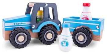 New Classic Toys Holz-Traktor Milchtransport 4-teilig